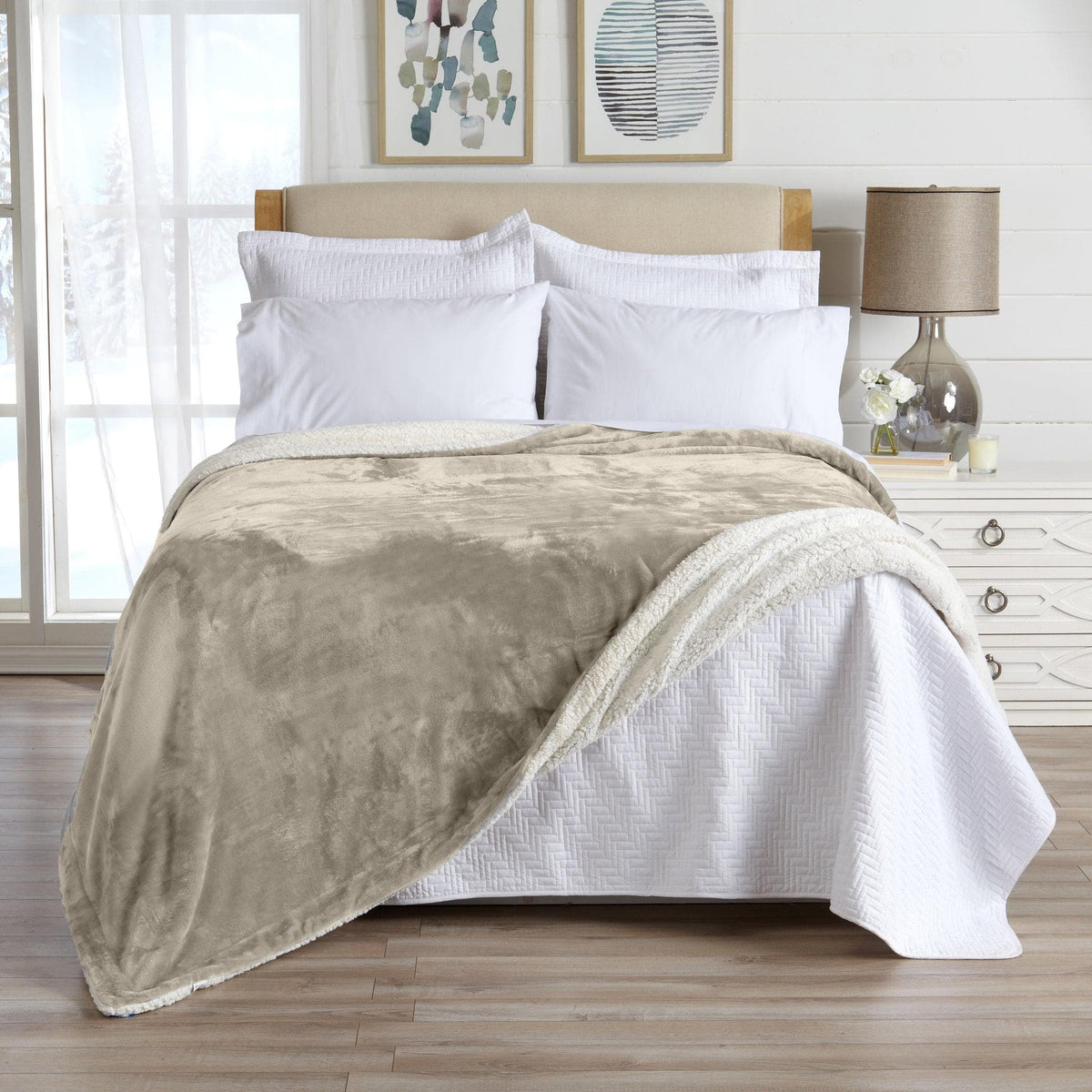 Velvet Plush Sherpa Bed Blanket, Kinsley Collection