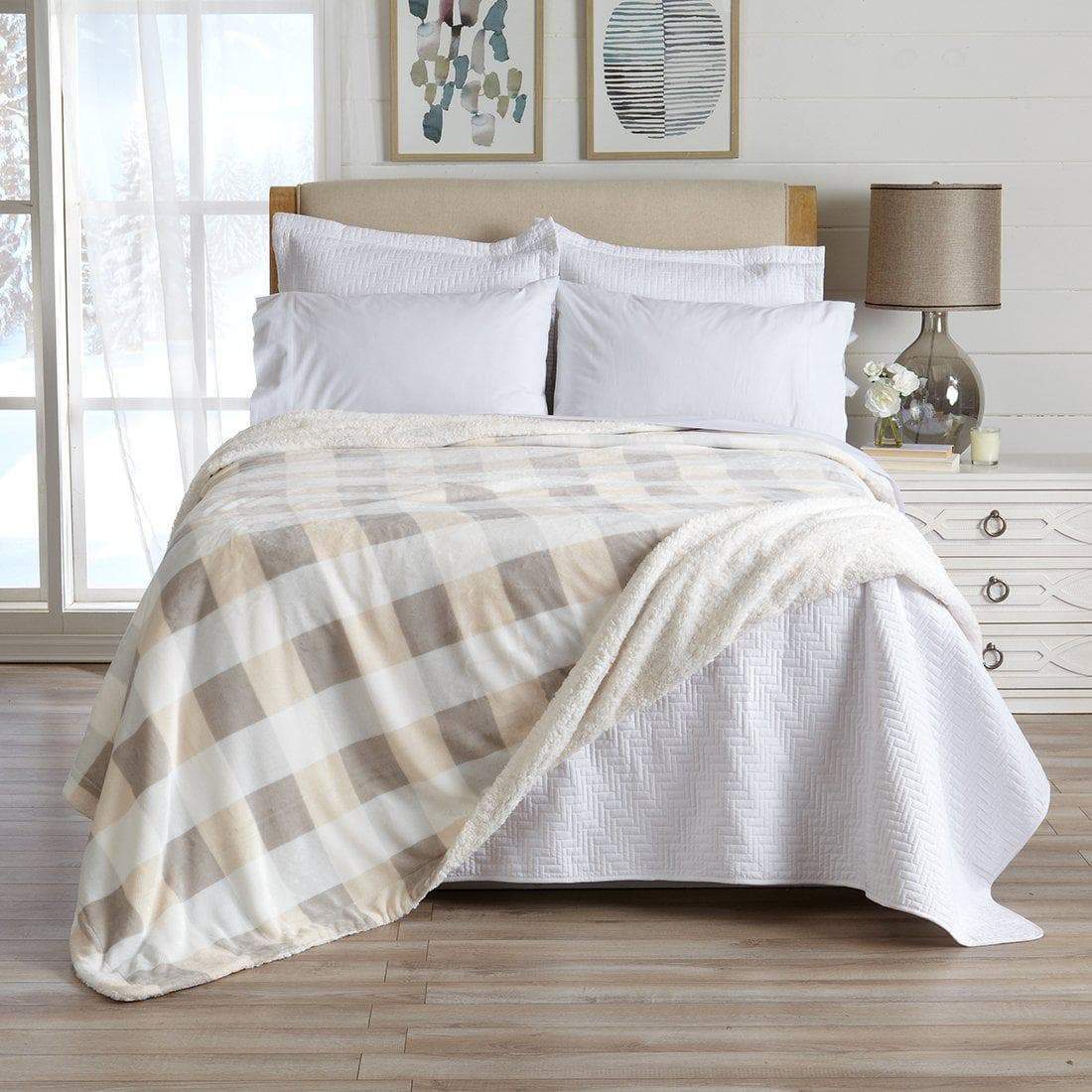 Velvet Plush Sherpa Bed Blanket, Kinsley Collection