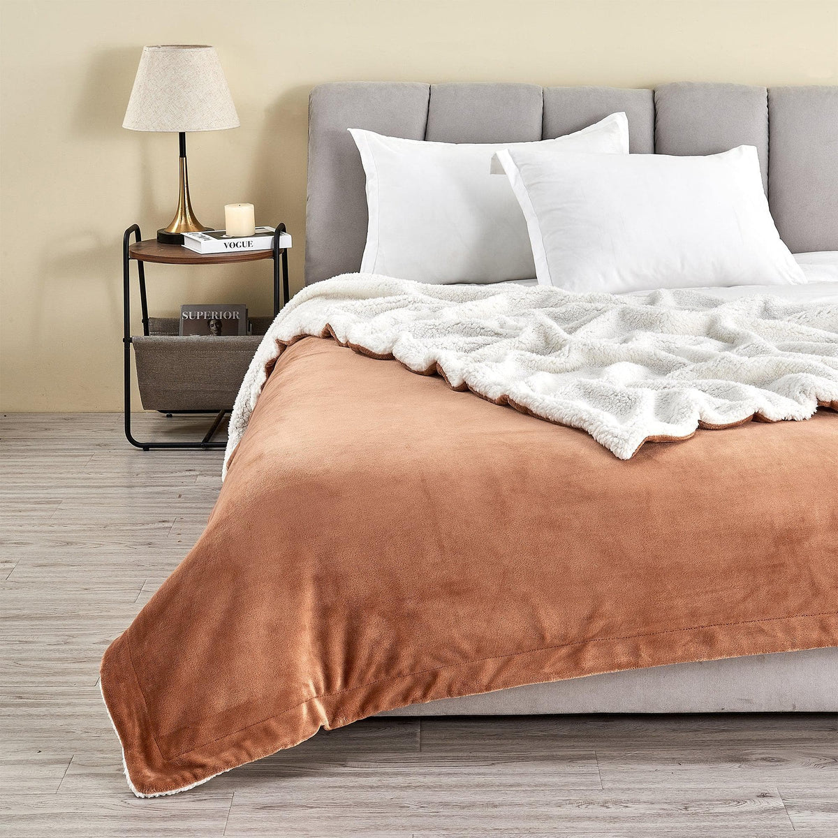 Velvet Plush Sherpa Bed Blanket, Kinsley Collection