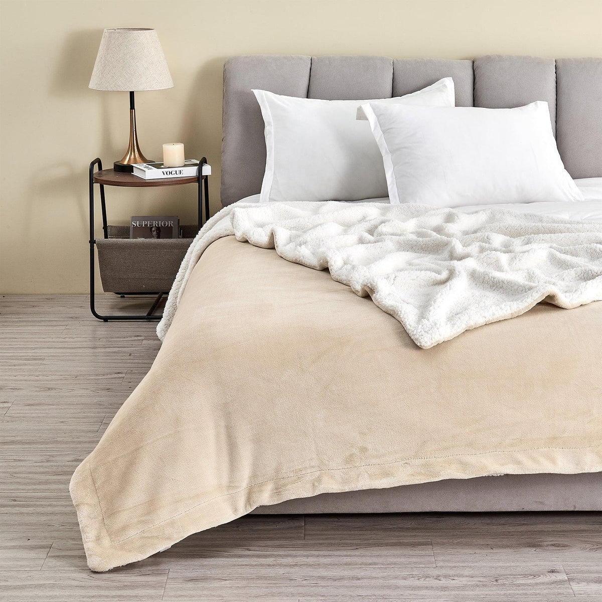 Velvet Plush Sherpa Bed Blanket, Kinsley Collection