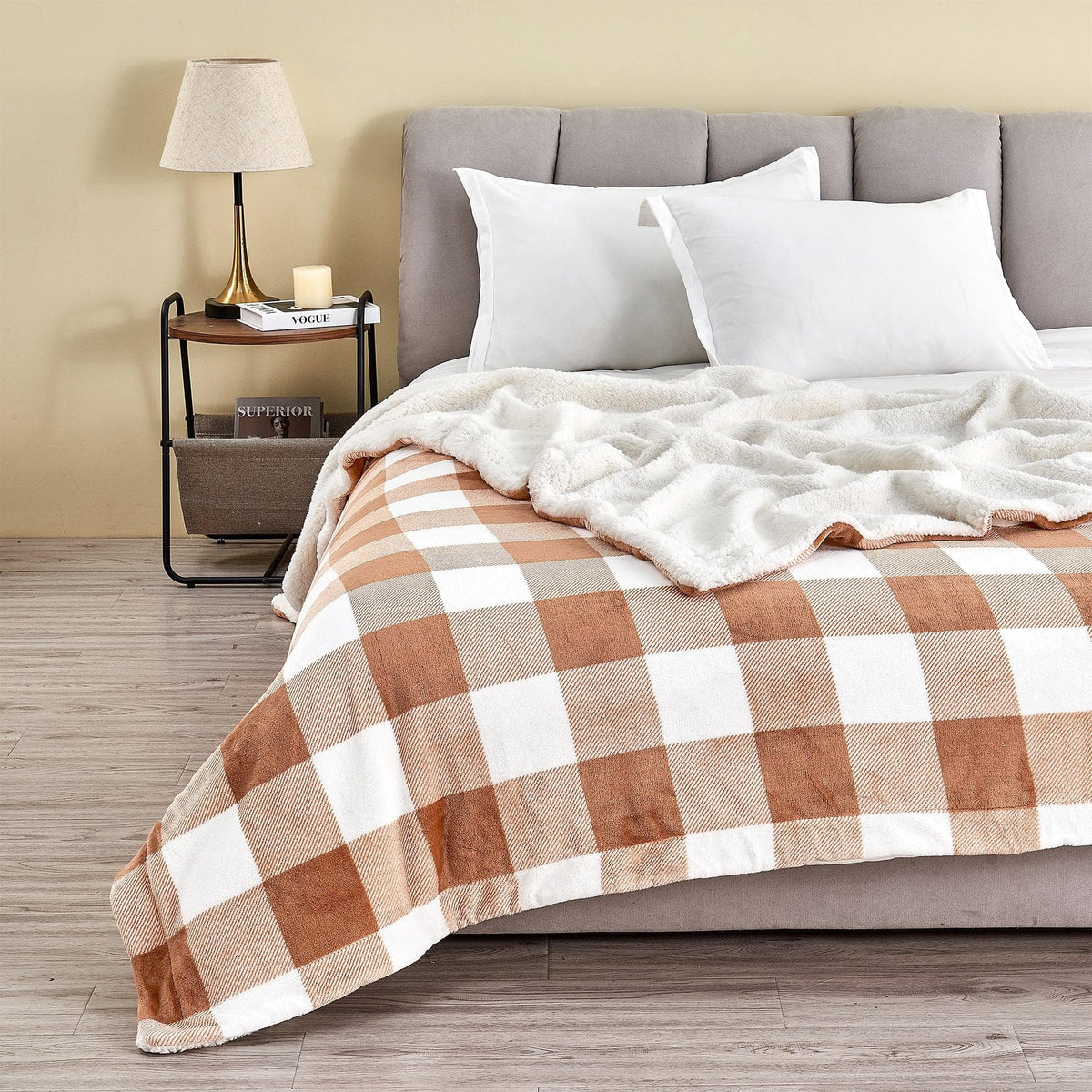 Velvet Plush Sherpa Bed Blanket, Kinsley Collection