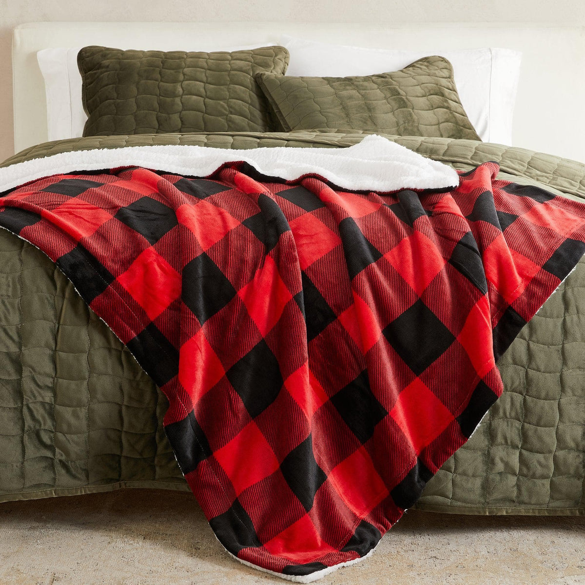 Velvet Plush Sherpa Bed Blanket, Kinsley Collection