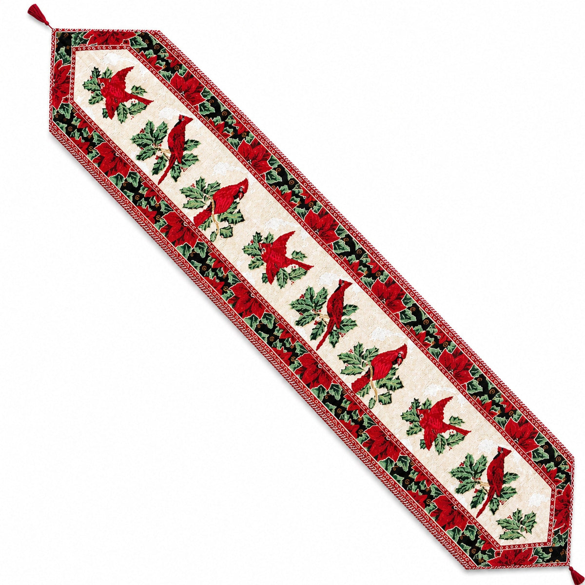 Cardinal, Mistletoe and Poinsettia Christmas Table Runner, 77 in