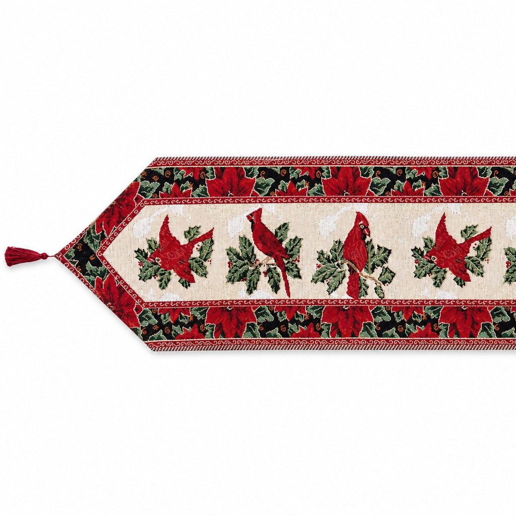Cardinal, Mistletoe and Poinsettia Christmas Table Runner, 77 in