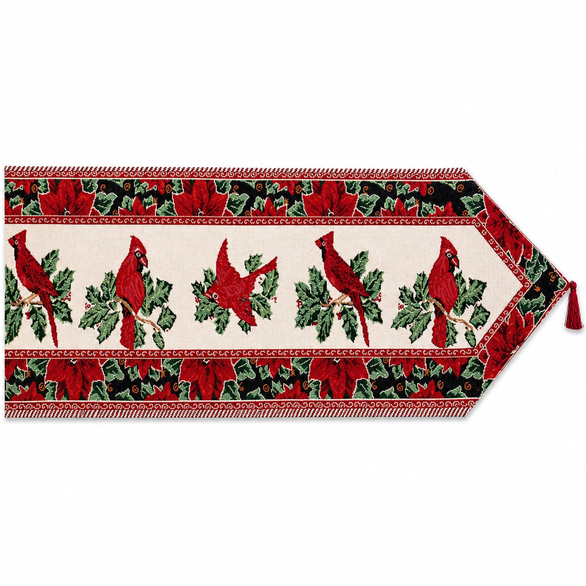 Cardinal, Mistletoe and Poinsettia Christmas Table Runner, 77 in