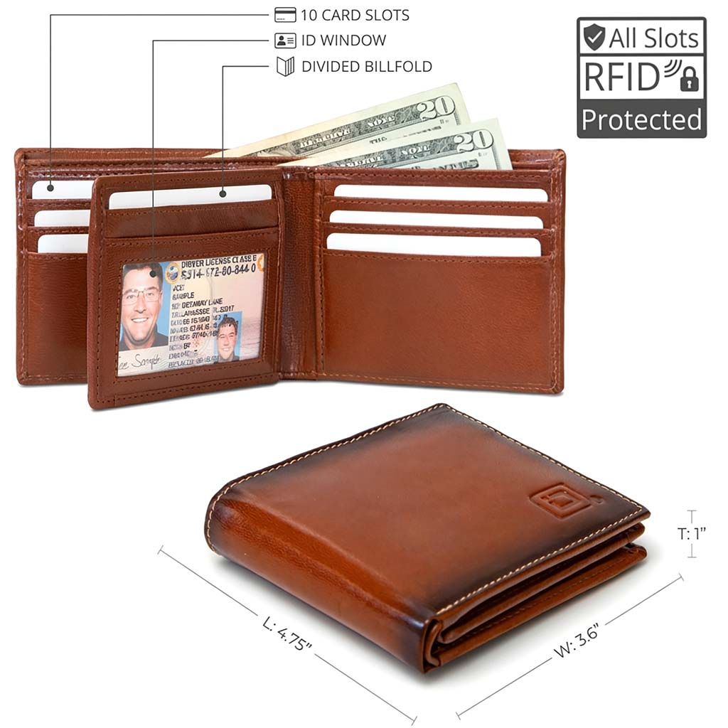 RFID-Blocking Leather Bifold Wallet with ID Window