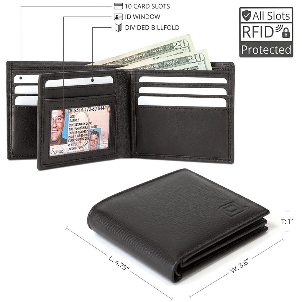 RFID-Blocking Leather Bifold Wallet with ID Window