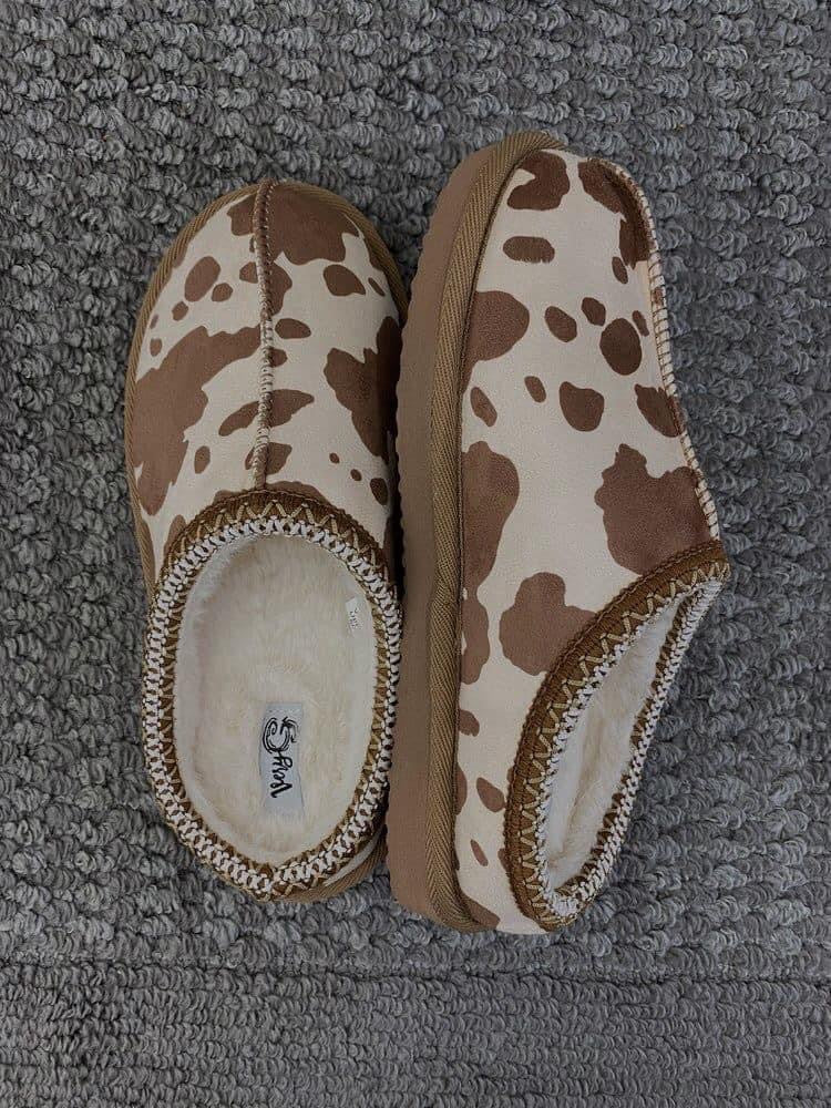 Cow Print Slip-On Slippers