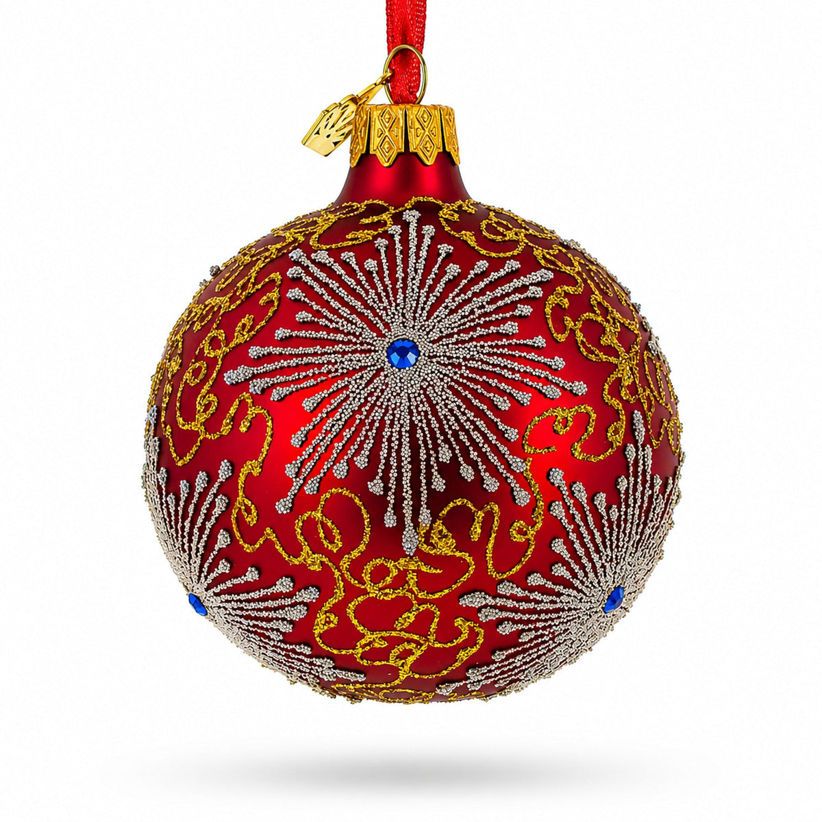 Jeweled Snowflake Red Glass Christmas Ornament, 3.25 in