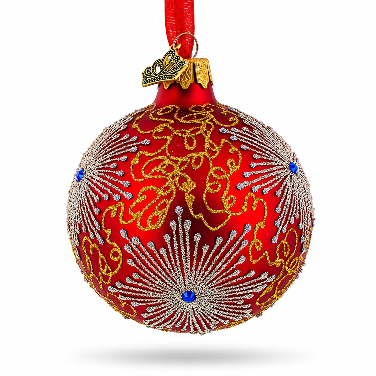 Jeweled Snowflake Red Glass Christmas Ornament, 3.25 in