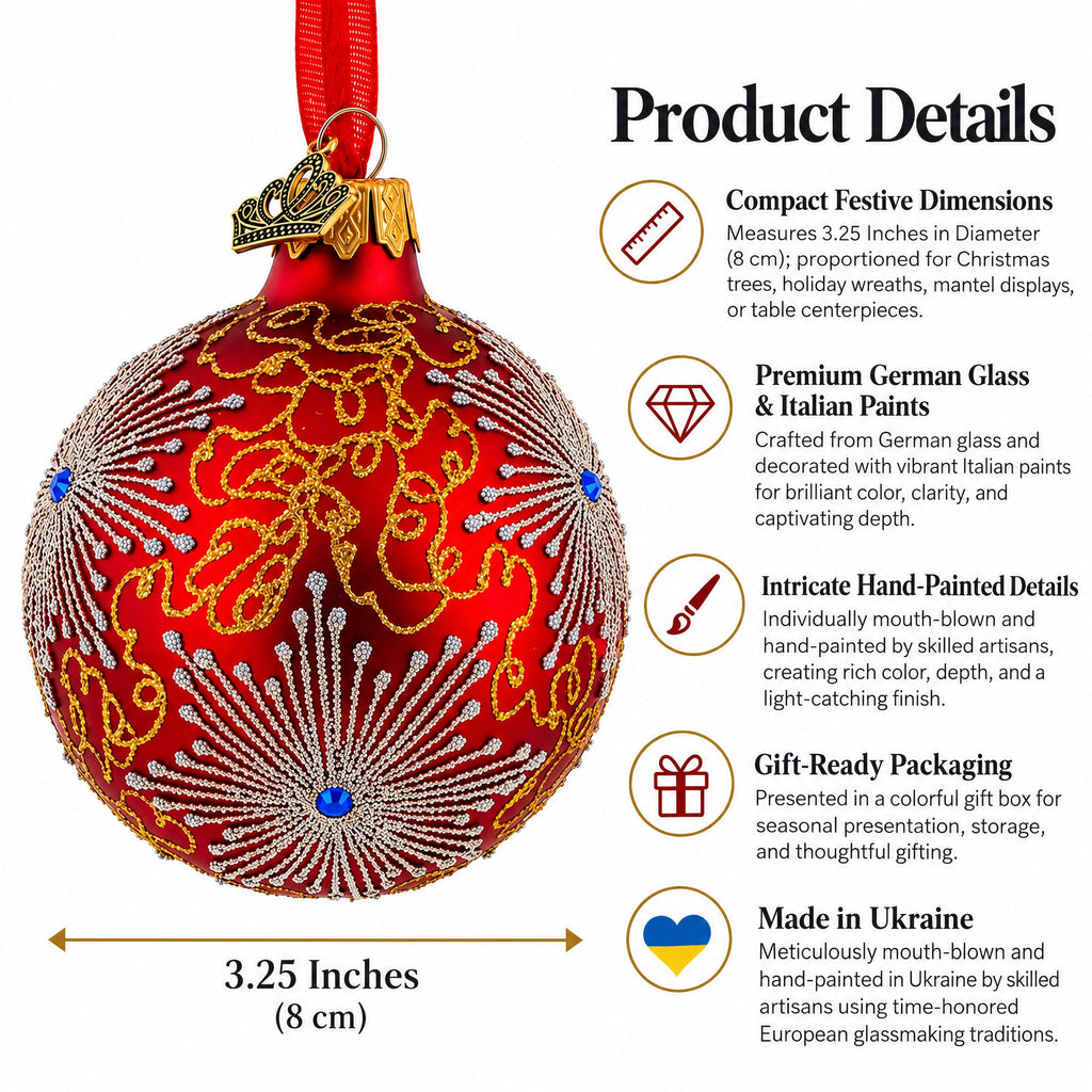 Jeweled Snowflake Red Glass Christmas Ornament, 3.25 in