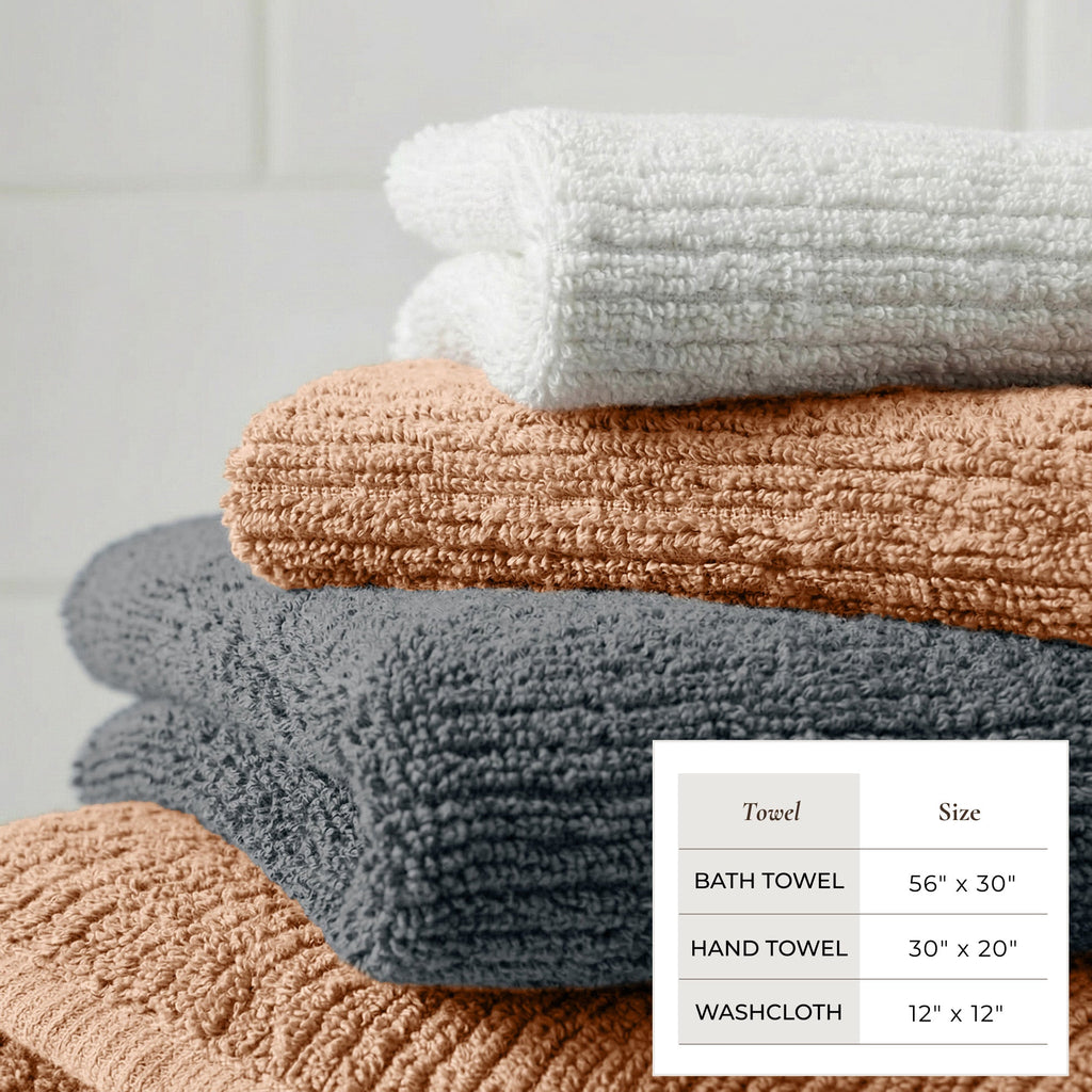 Ribbed Turkish Cotton Bath Towel Set, 6 Pieces