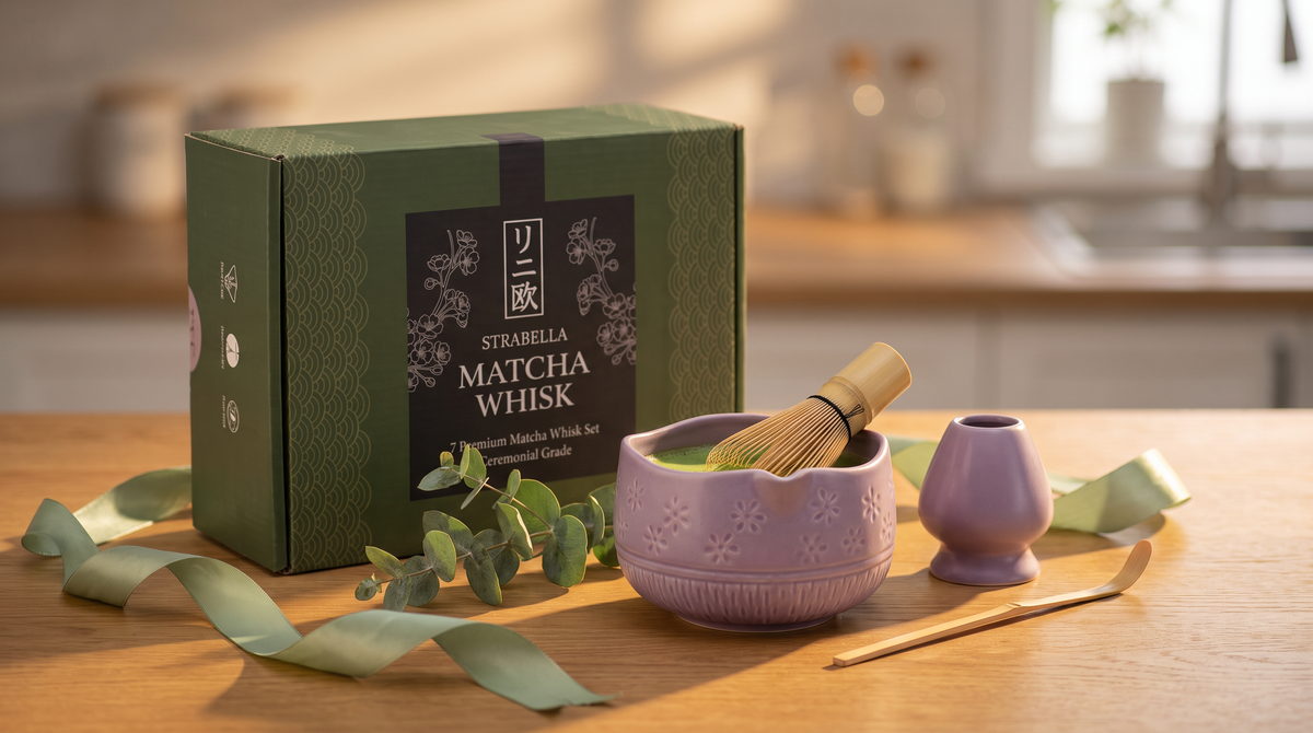 Matcha Whisk Gift Set, Bamboo Whisk and Ceramic Bowl