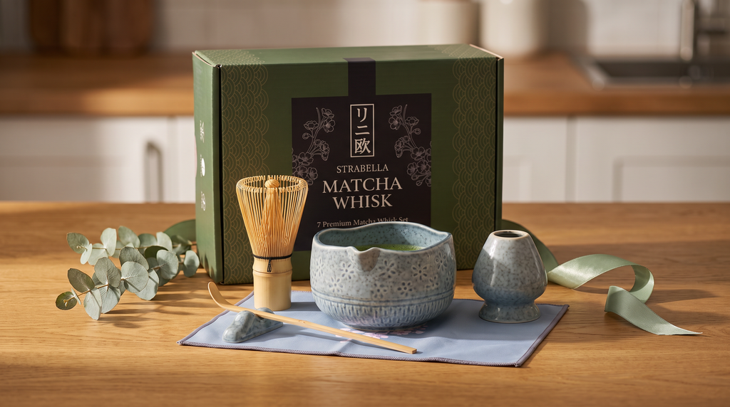 Matcha Whisk Gift Set, Bamboo Whisk and Ceramic Bowl