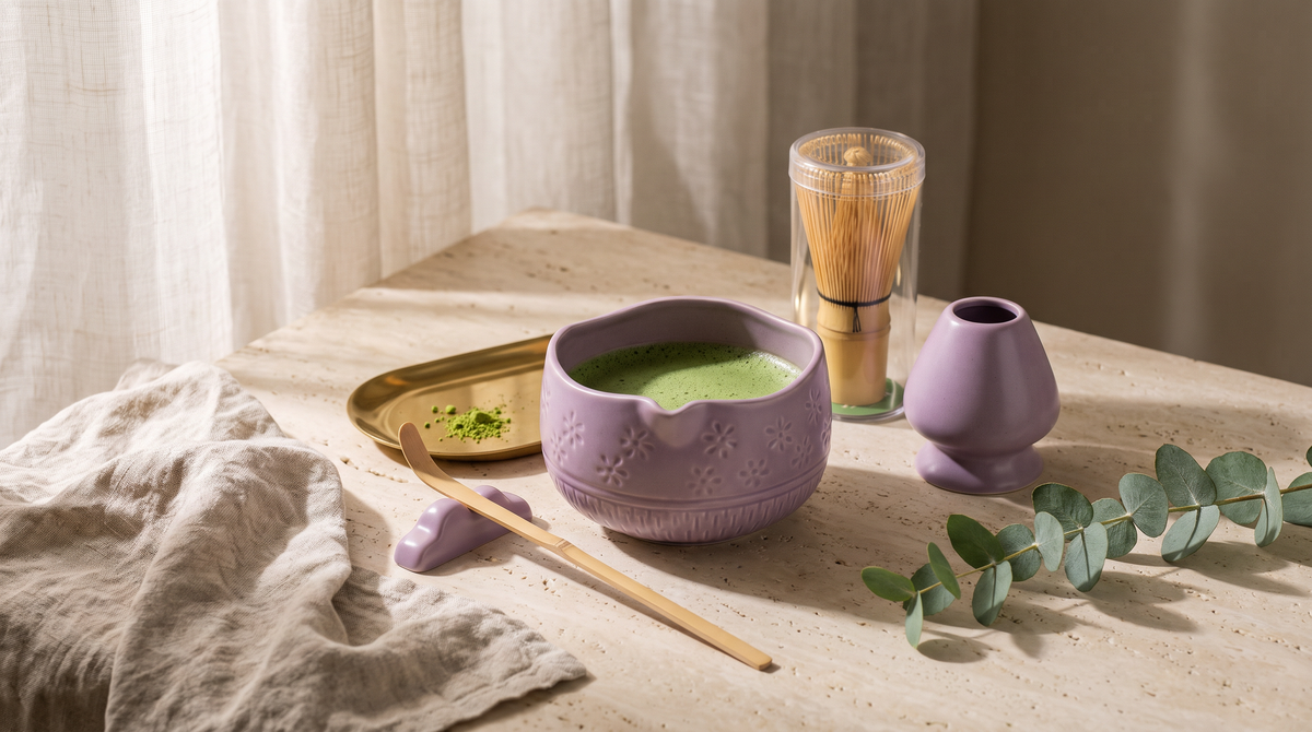 Matcha Whisk Gift Set, Bamboo Whisk and Ceramic Bowl