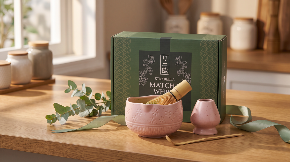 Matcha Whisk Gift Set, Bamboo Whisk and Ceramic Bowl