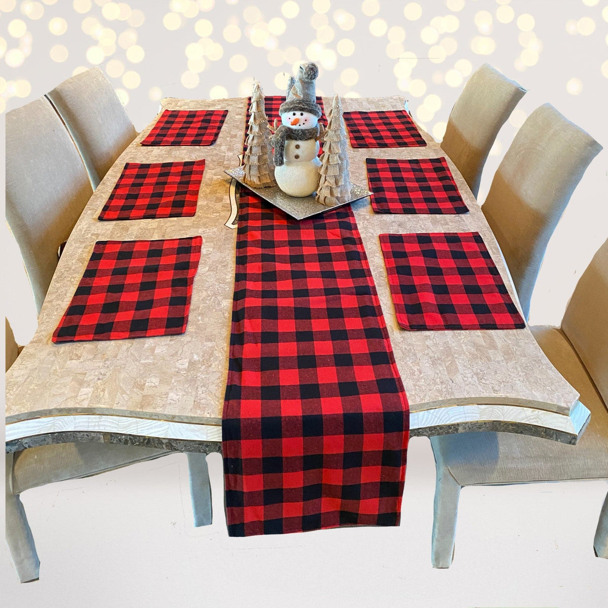 Buffalo Plaid Placemats and Table Runner Set, Reversible