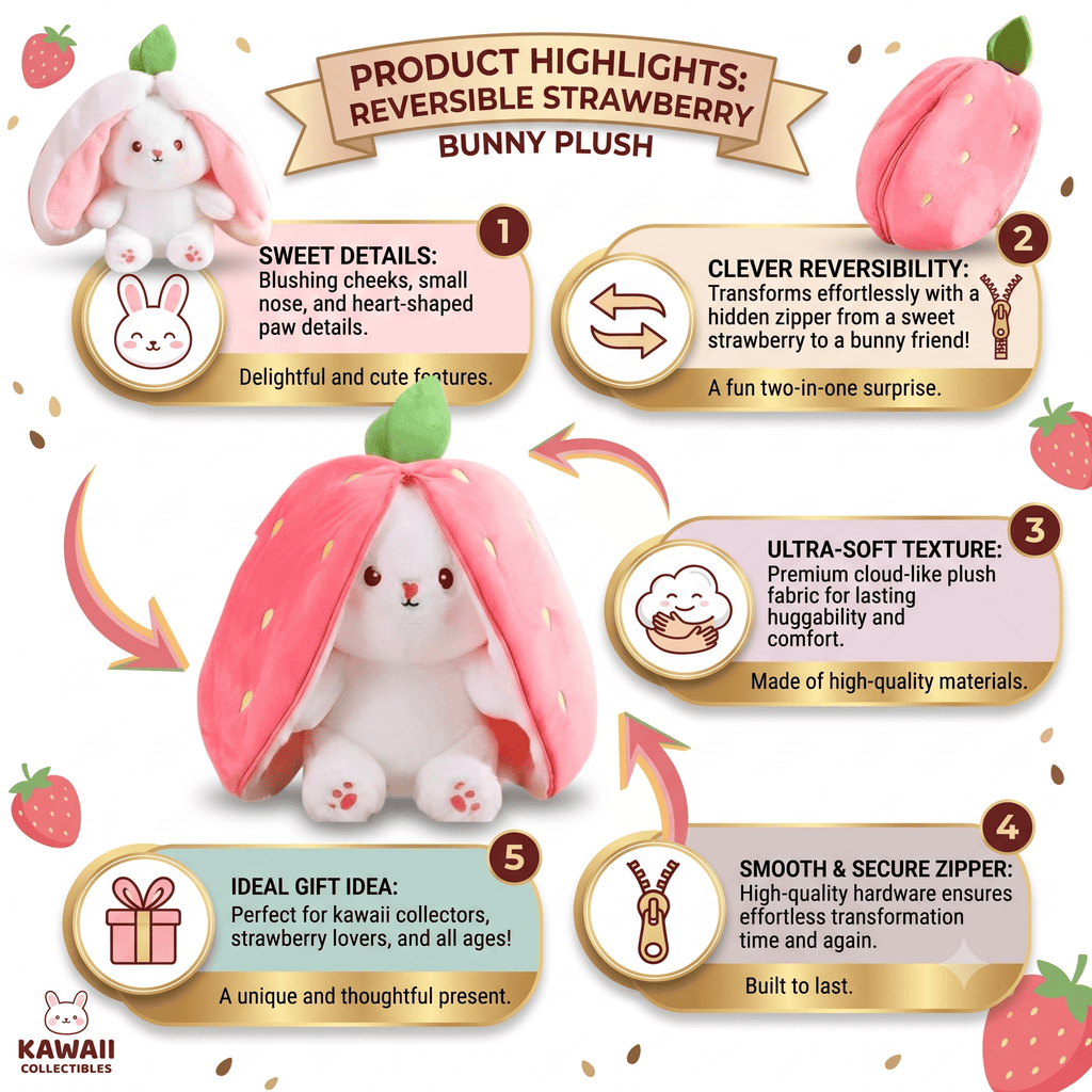 Reversible Strawberry Bunny Plush