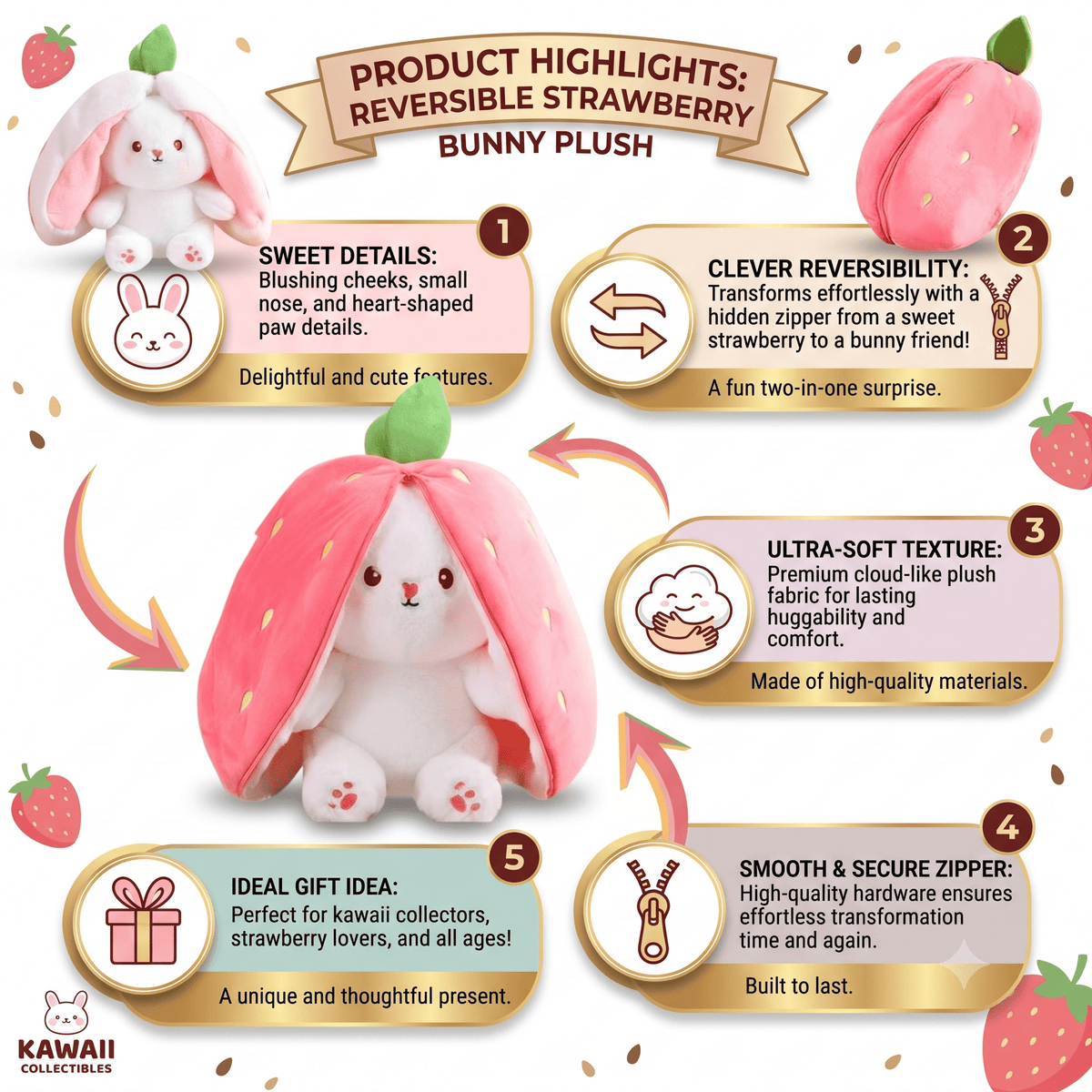 Reversible Strawberry Bunny Plush