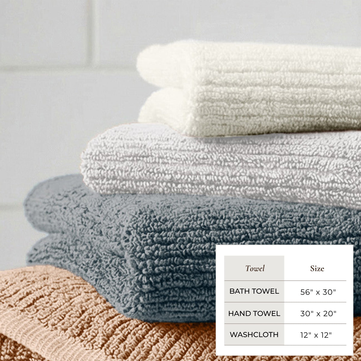 Ribbed Turkish Cotton Bath Towel Set, 6 Pieces