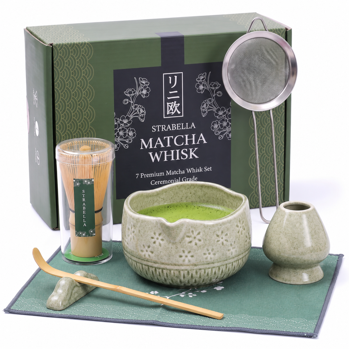 Matcha Whisk Gift Set, Bamboo Whisk and Ceramic Bowl