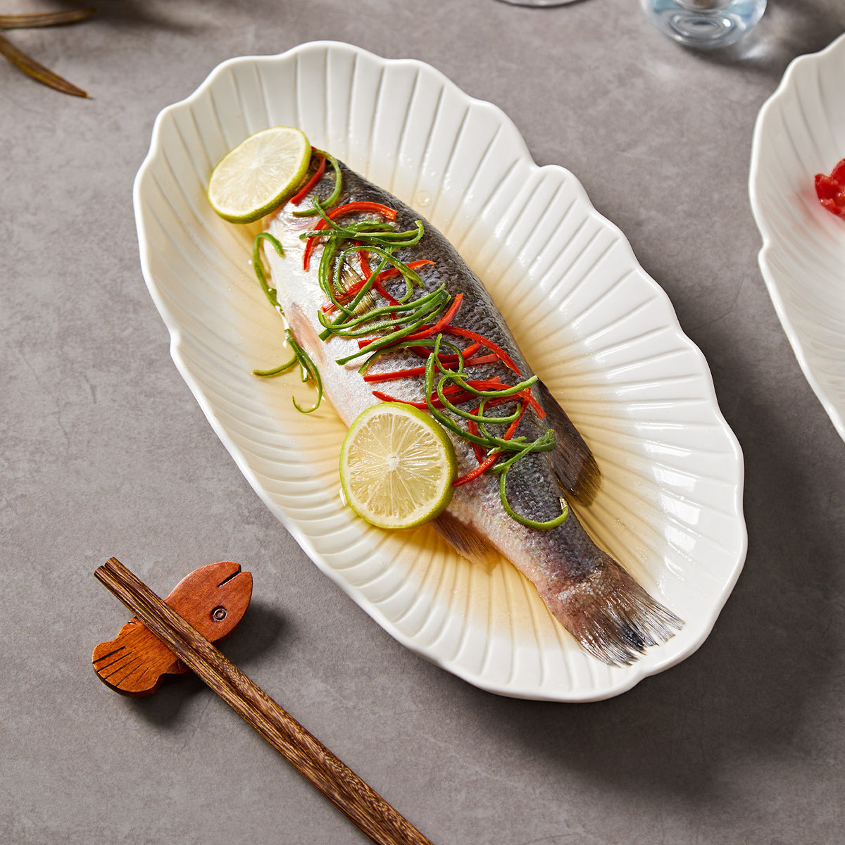White ceramic oval serving platter