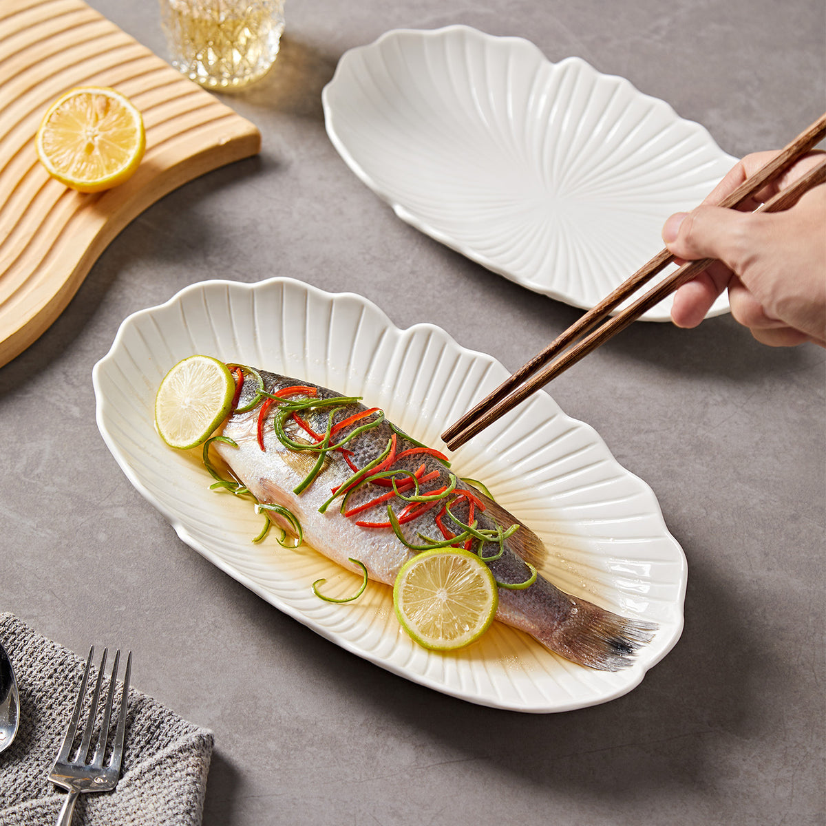 White ceramic oval serving platter