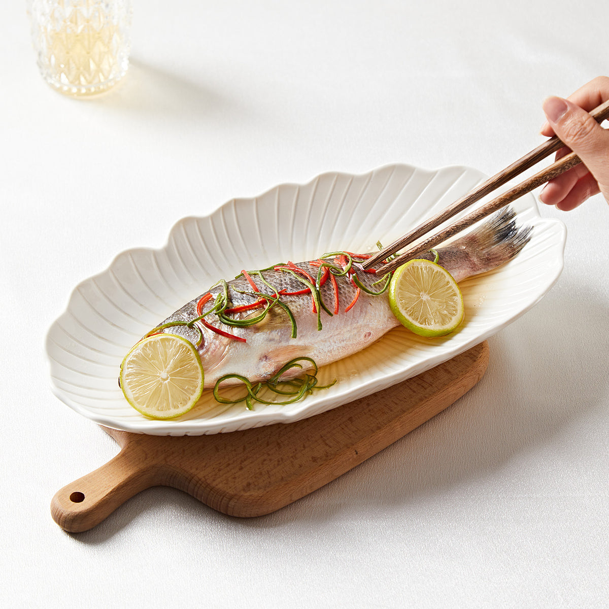 White ceramic oval serving platter