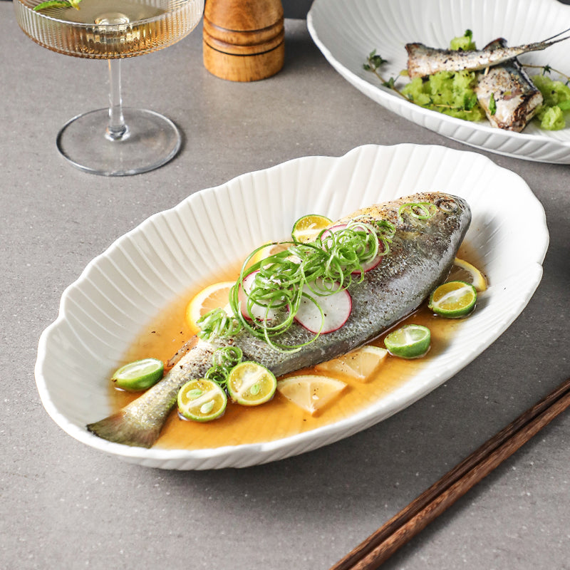 White ceramic oval serving platter