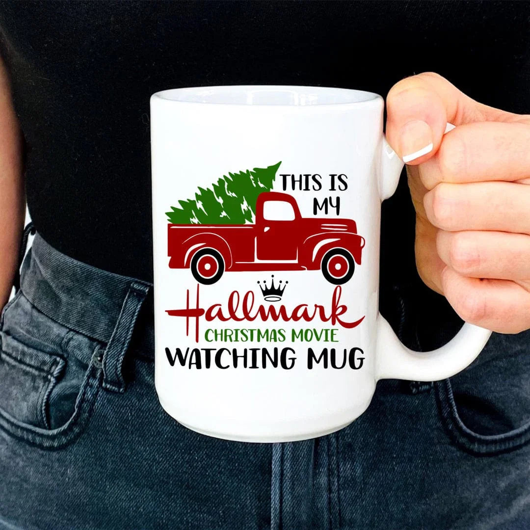 Red Truck Christmas Movie Watching Mug, 15 oz