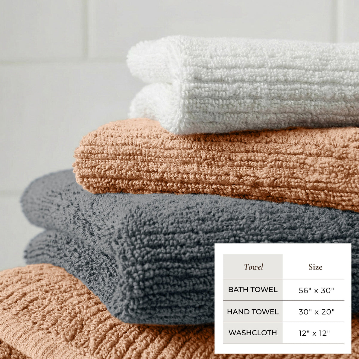 Ribbed Turkish Cotton Bath Towel Set, 6 Pieces