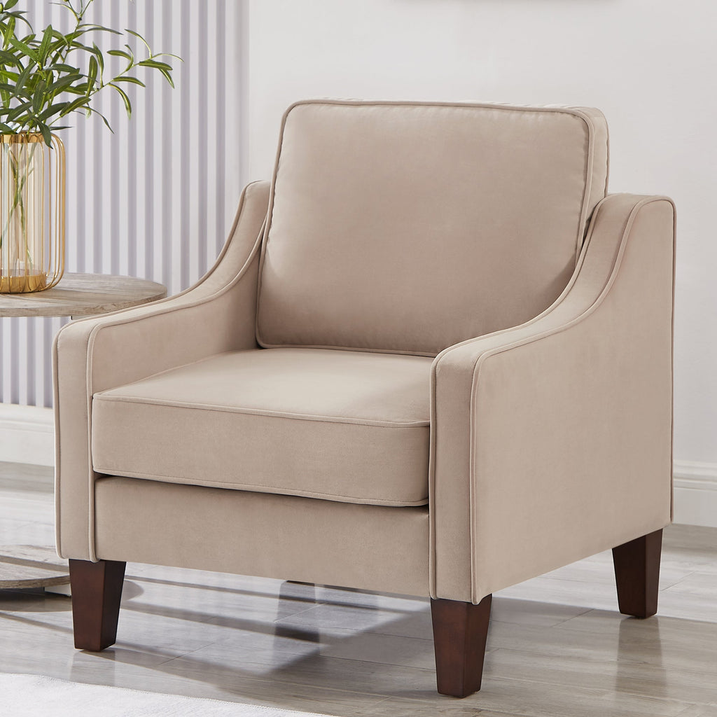 Velvet Accent Armchair with Wood Legs