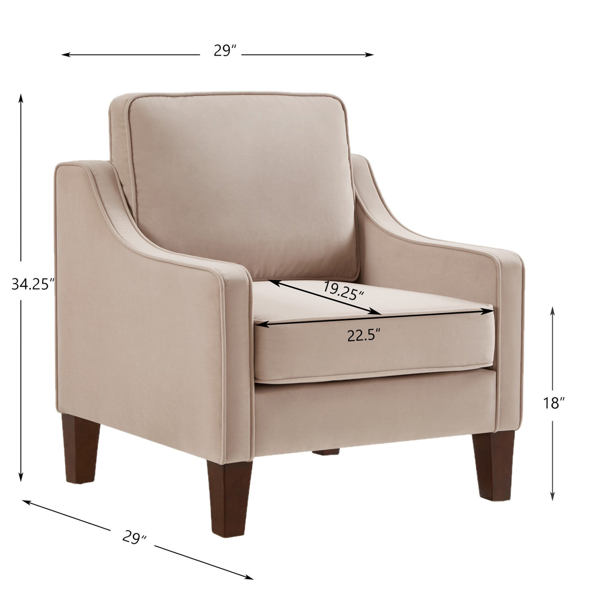 Velvet Accent Armchair with Wood Legs
