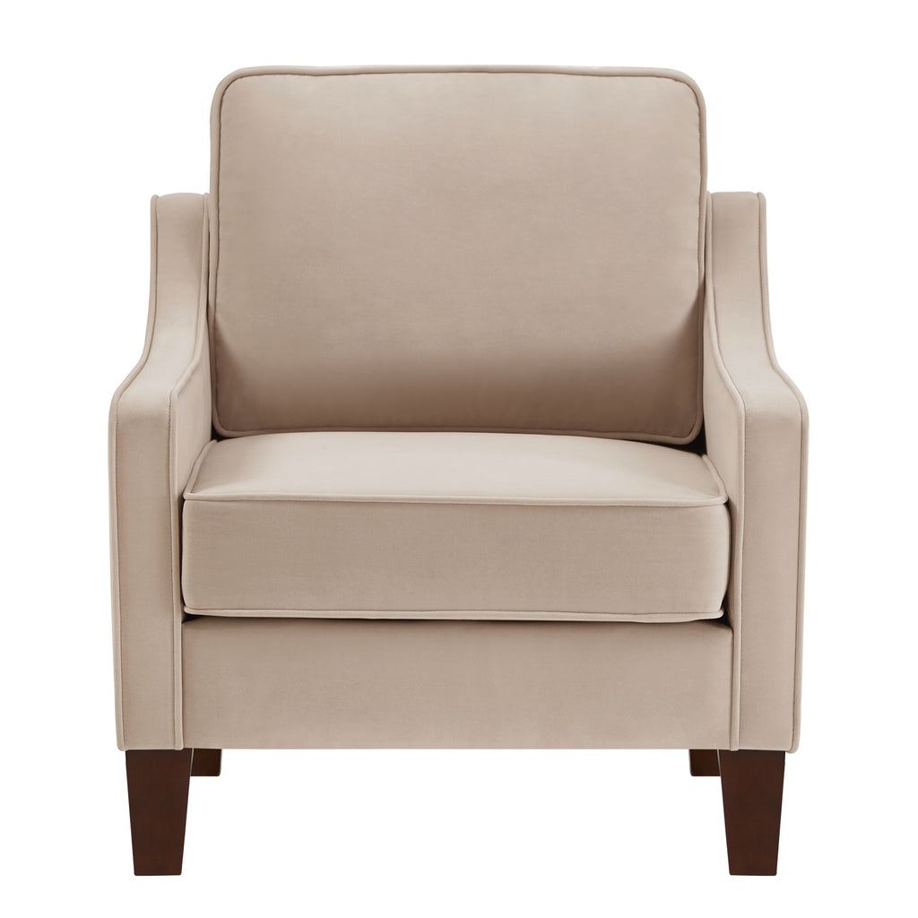 Velvet Accent Armchair with Wood Legs