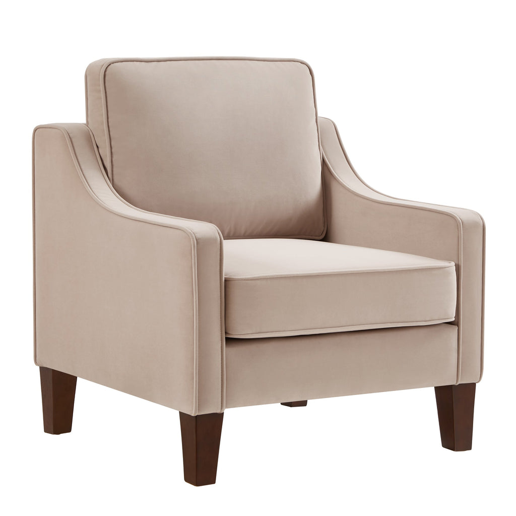 Velvet Accent Armchair with Wood Legs
