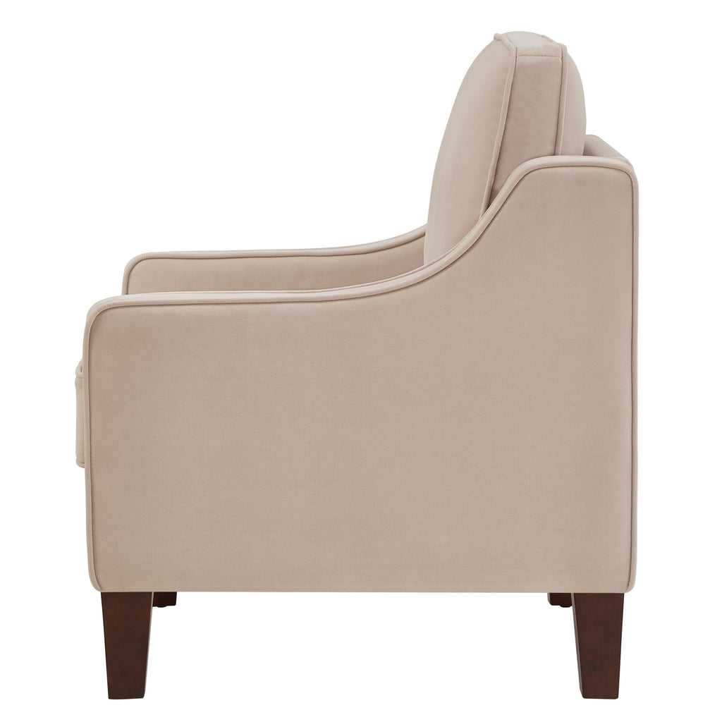 Velvet Accent Armchair with Wood Legs