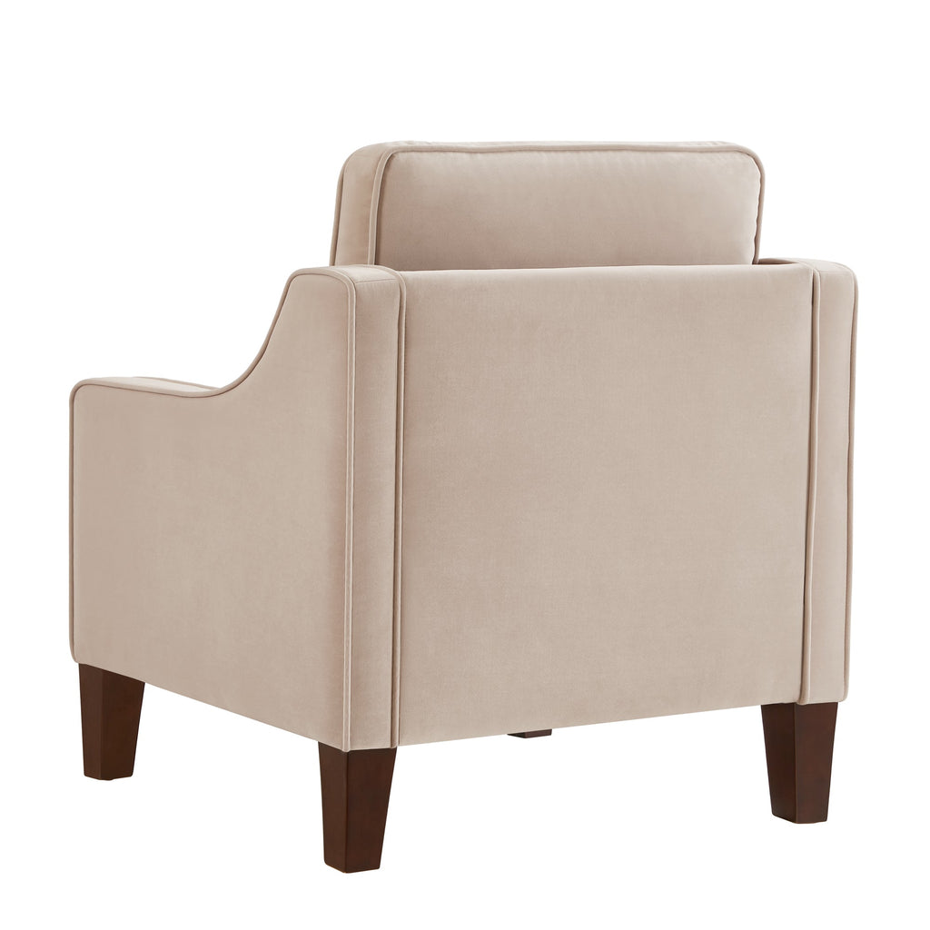 Velvet Accent Armchair with Wood Legs