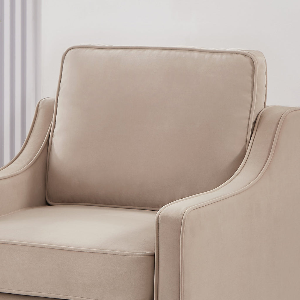 Velvet Accent Armchair with Wood Legs