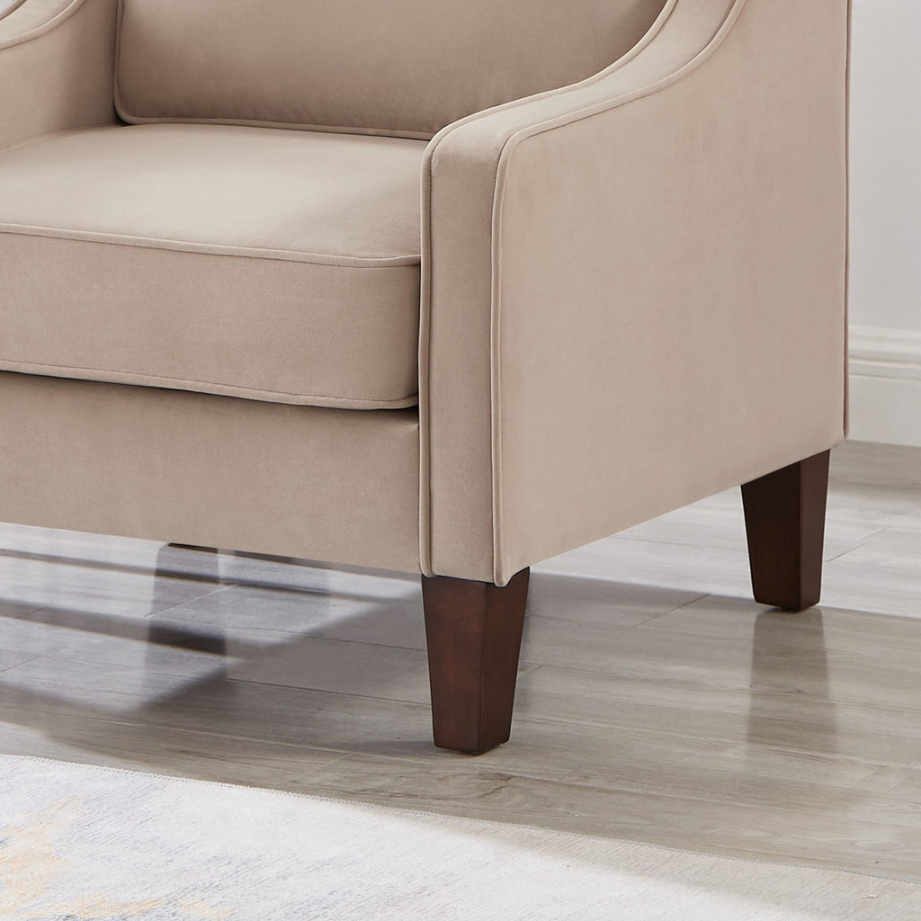 Velvet Accent Armchair with Wood Legs