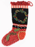 Hand-Knit Wool Christmas Stocking, Wreath